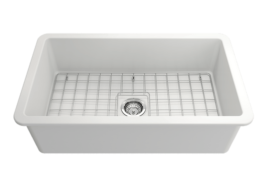Sotto Dual-mount Fireclay 32" Single Bowl Kitchen Sink in Matte White