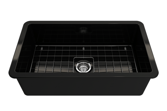 Sotto Dual-mount Fireclay 32" Single Bowl Kitchen Sink in Black