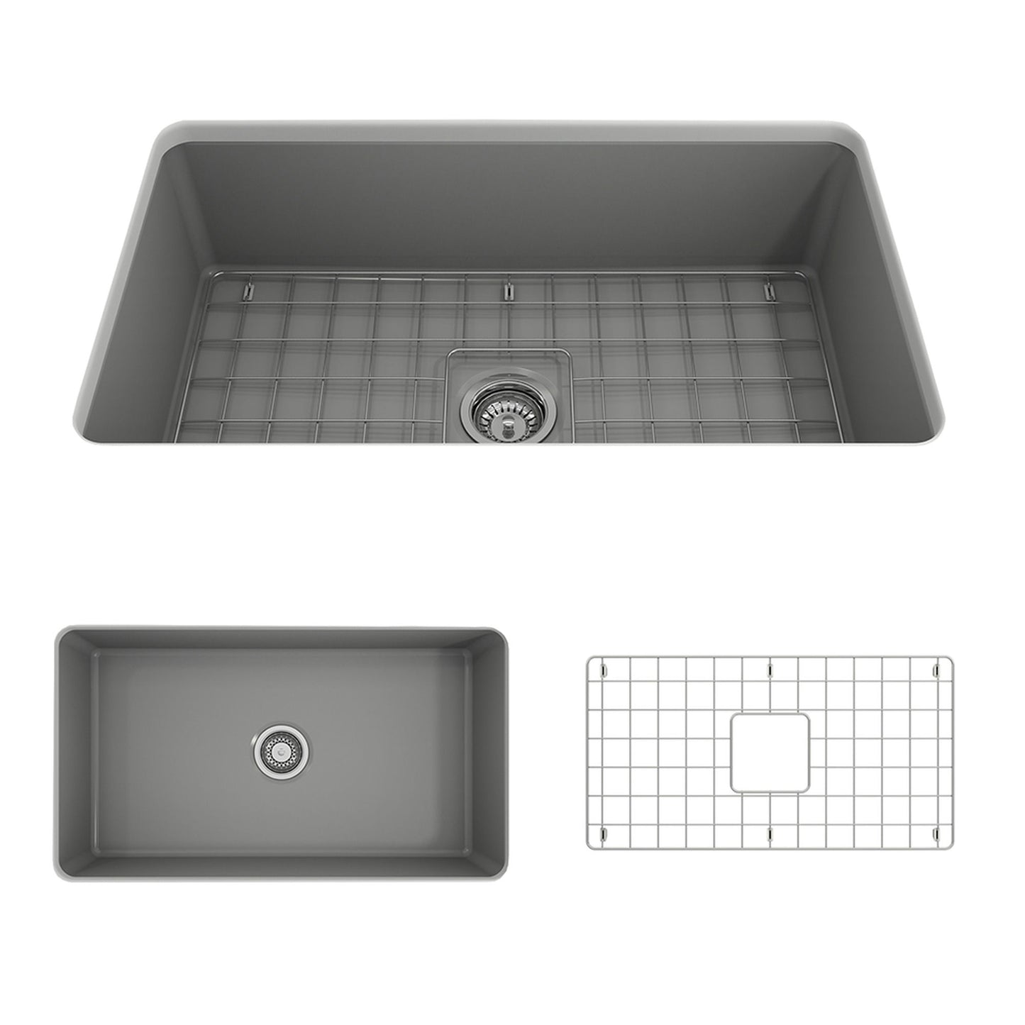 Sotto Dual-mount Fireclay 32" Single Bowl Kitchen Sink in Matte Gray