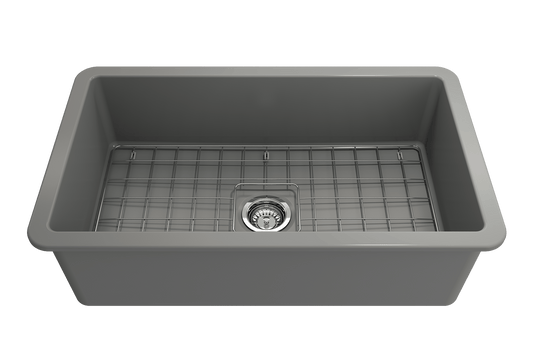 Sotto Dual-mount Fireclay 32" Single Bowl Kitchen Sink in Matte Gray