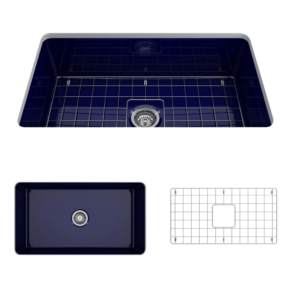 Sotto Dual-mount Fireclay 32" Single Bowl Kitchen Sink in Sapphire Blue