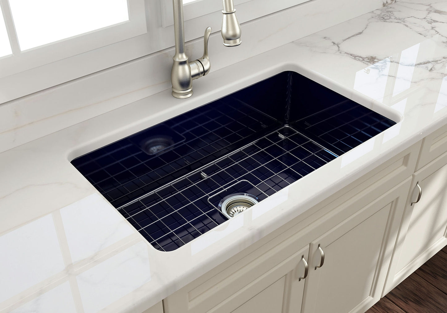 Sotto Dual-mount Fireclay 32" Single Bowl Kitchen Sink in Sapphire Blue