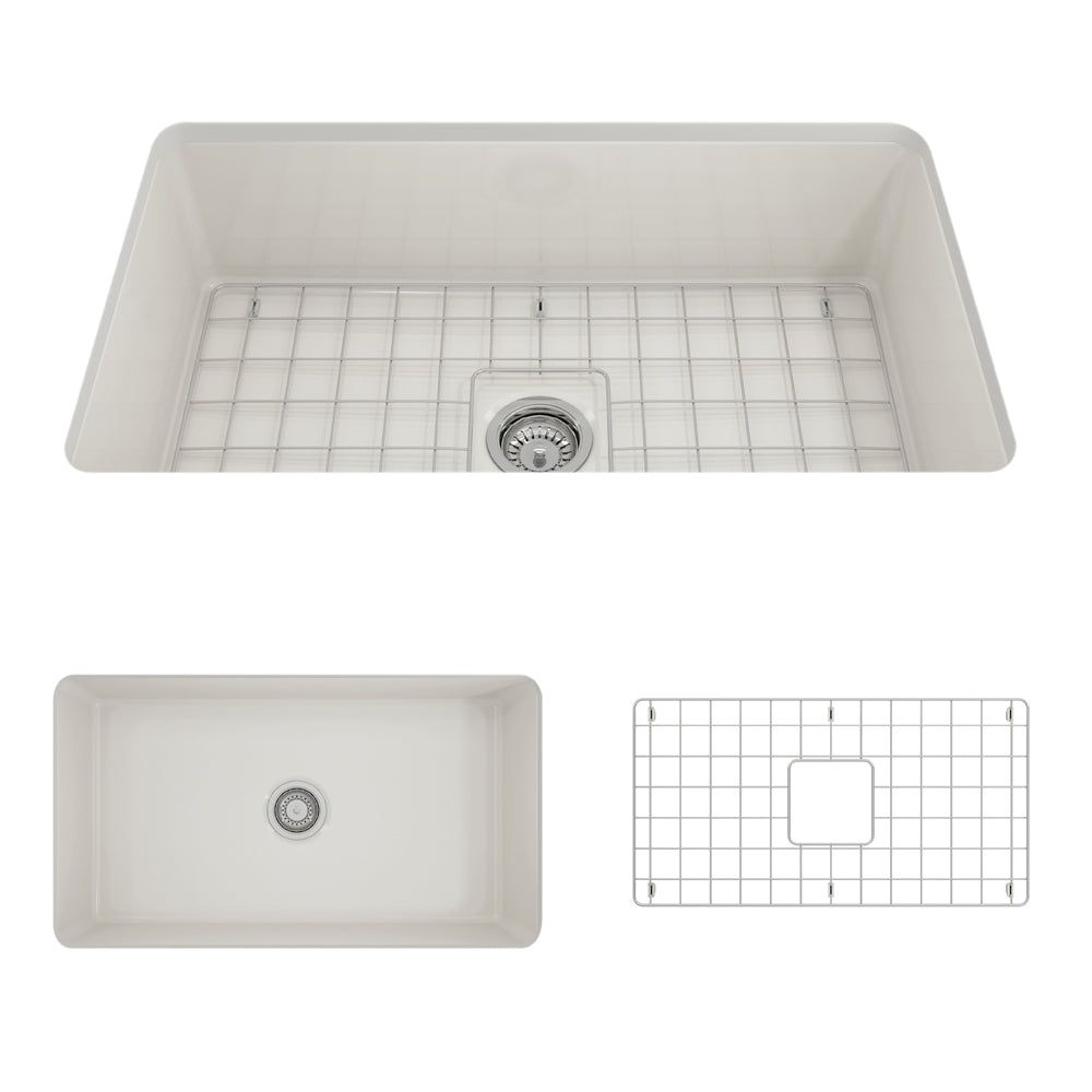 Sotto Dual-mount Fireclay 32" Single Bowl Kitchen Sink in Biscuit