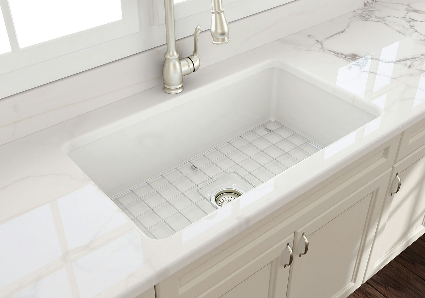 Sotto Dual-mount Fireclay 32" Single Bowl Kitchen Sink in Biscuit