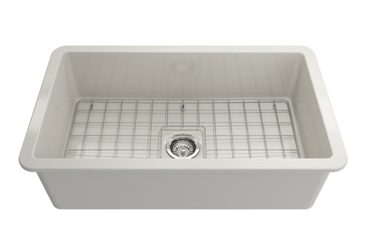 Sotto Dual-mount Fireclay 32" Single Bowl Kitchen Sink in Biscuit