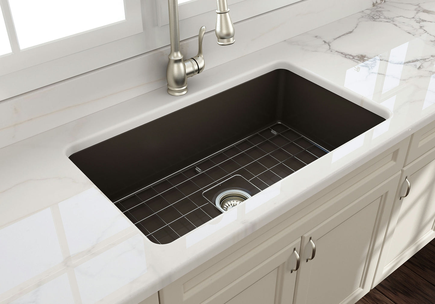 Sotto Dual-mount Fireclay 32" Single Bowl Kitchen Sink in Matte Brown