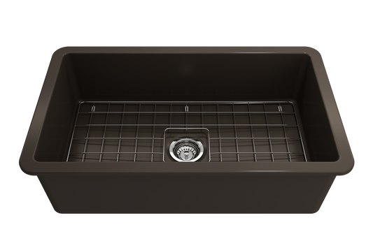 Sotto Dual-mount Fireclay 32" Single Bowl Kitchen Sink in Matte Brown