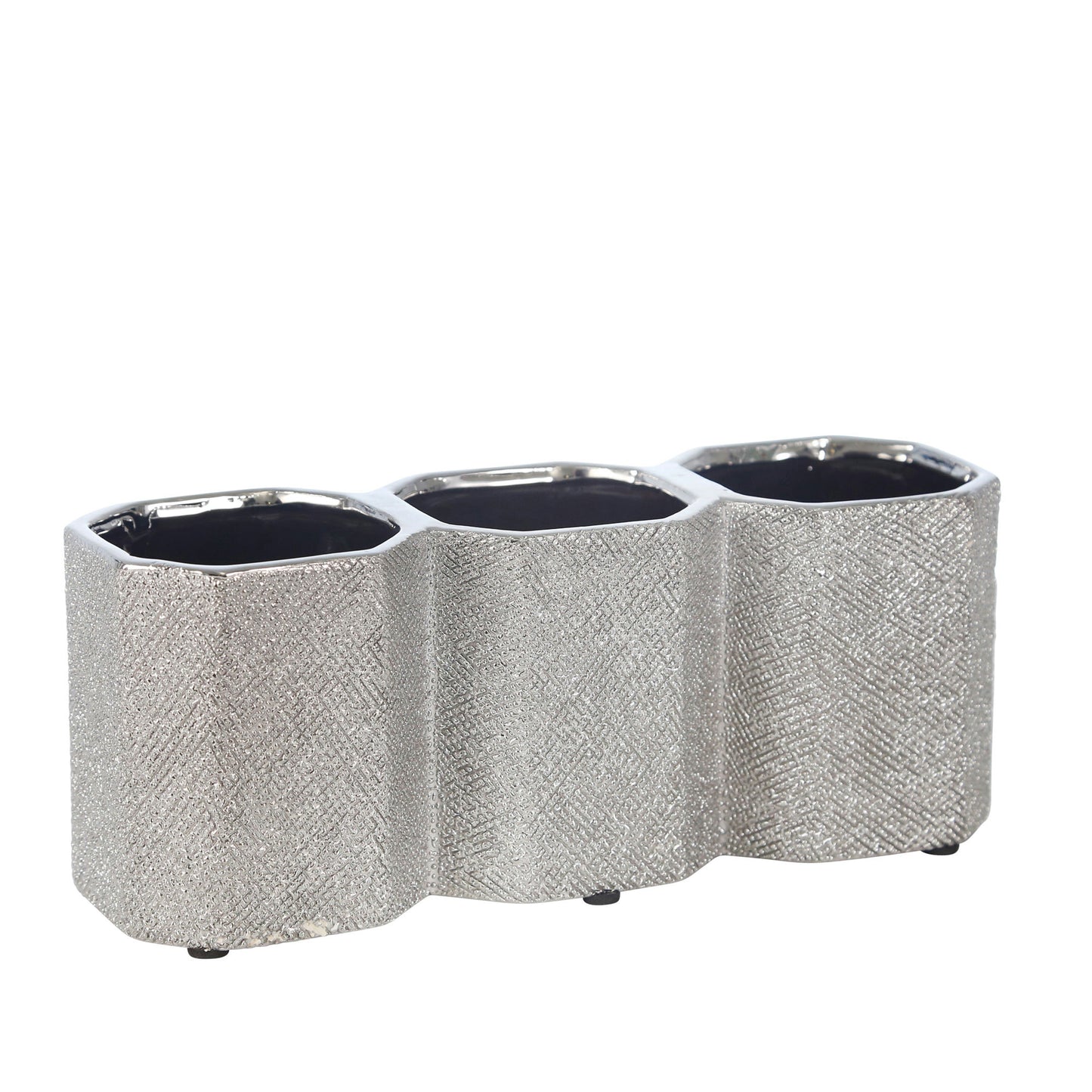 Ceramic 4" 3-cup Pencil Holder, Silver