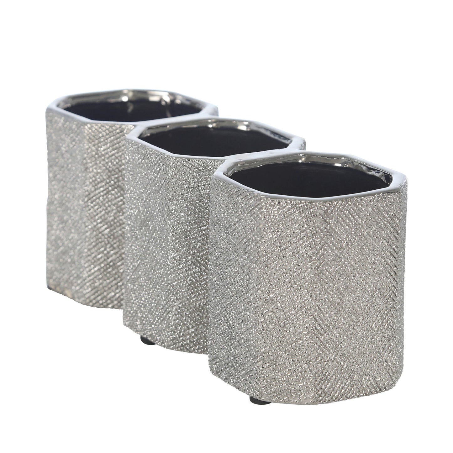 Ceramic 4" 3-cup Pencil Holder, Silver