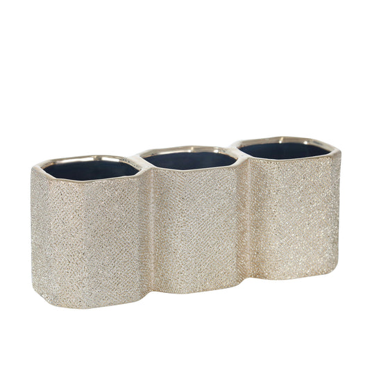 Ceramic 4" 3-cup Pencil Holder, Champagne