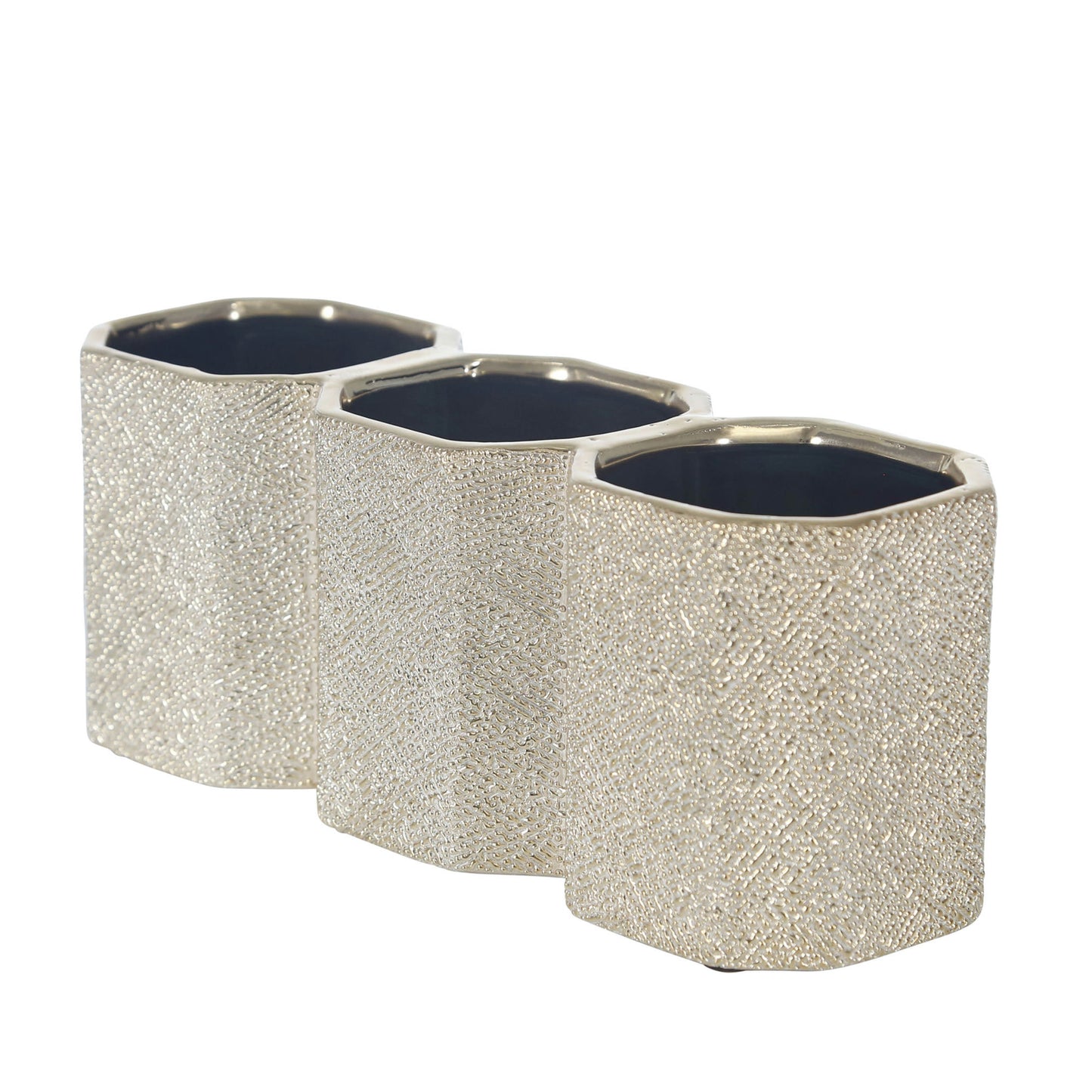 Ceramic 4" 3-cup Pencil Holder, Champagne