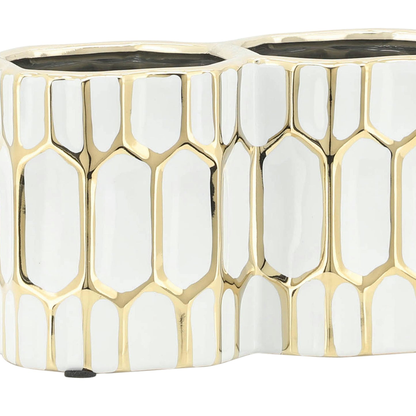 Cer, 4"h 3-cup Pen Holder, White/gold