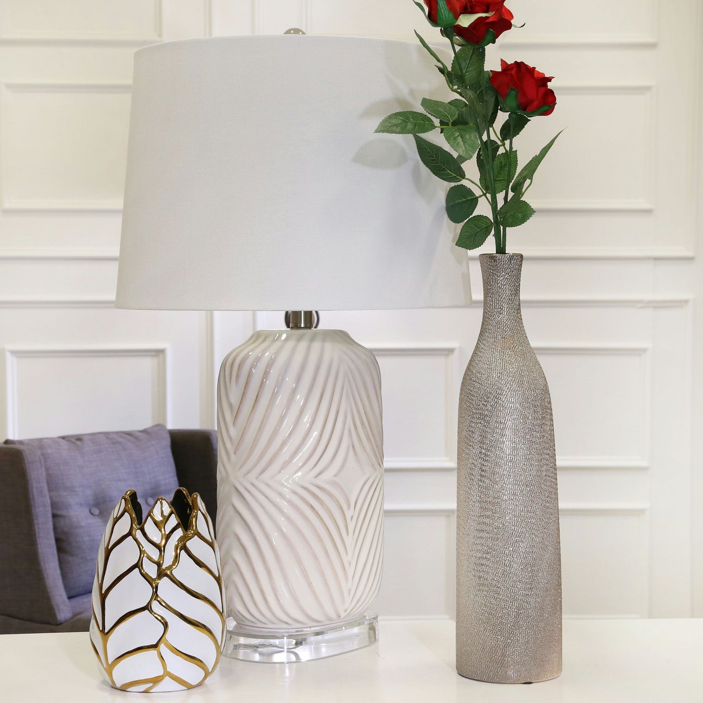 Ceramic 18" Vase, Champagne