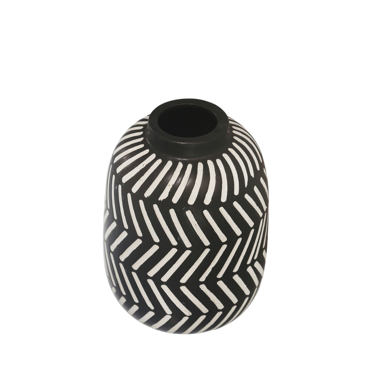 Ceramic 10" Tribal Vase, Black/white