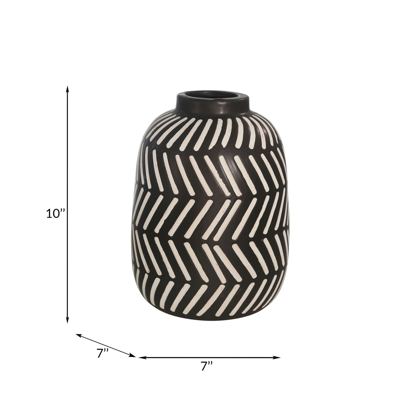 Ceramic 10" Tribal Vase, Black/white