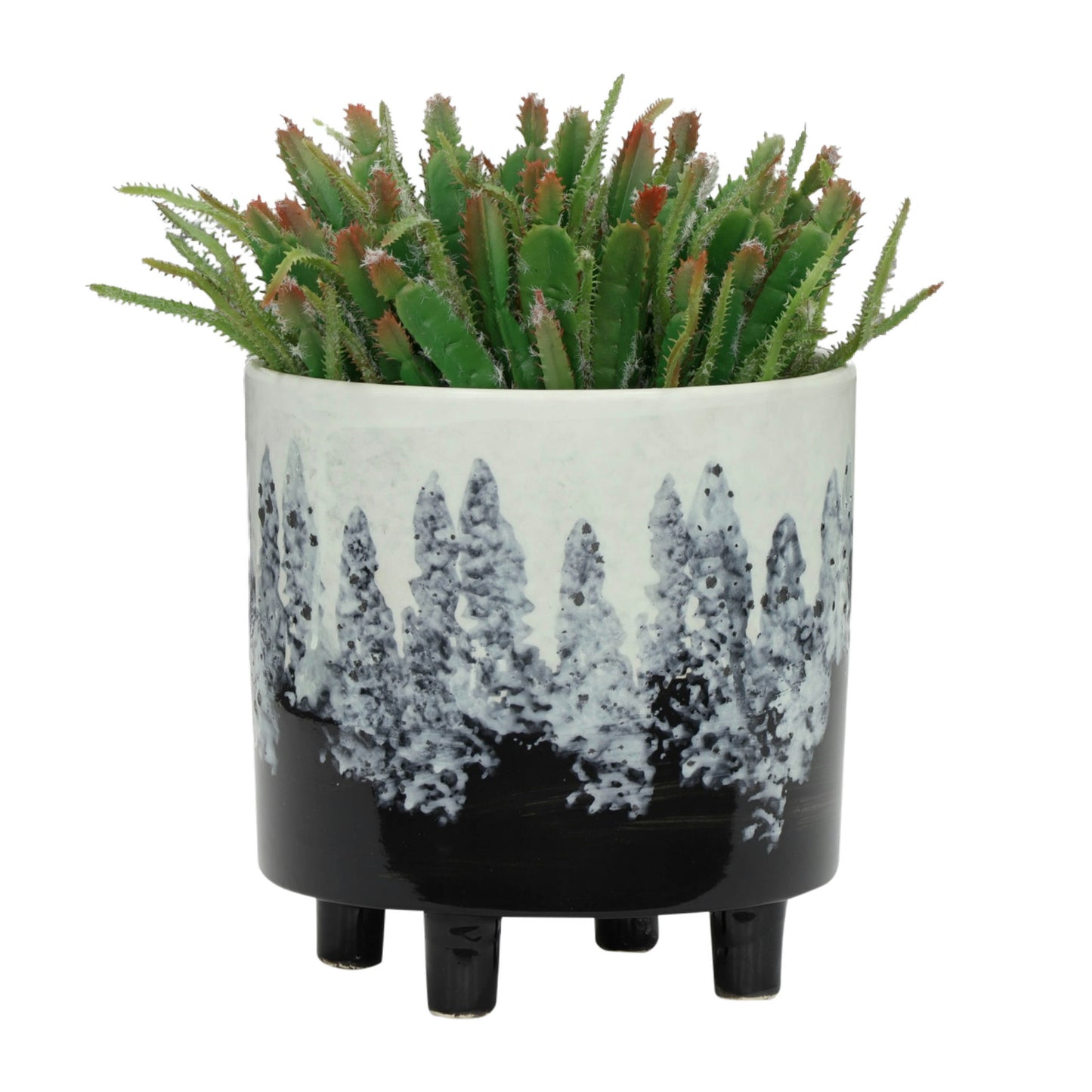 S/2 Ceramic Footed Planters 9/6", White/black