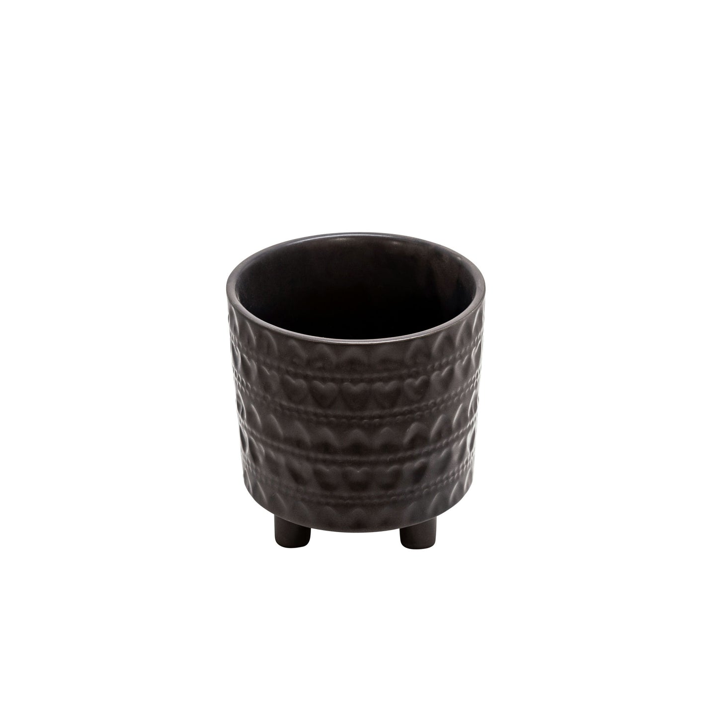 S/2 Footed Planters 9/6", Hearts, Matt Black