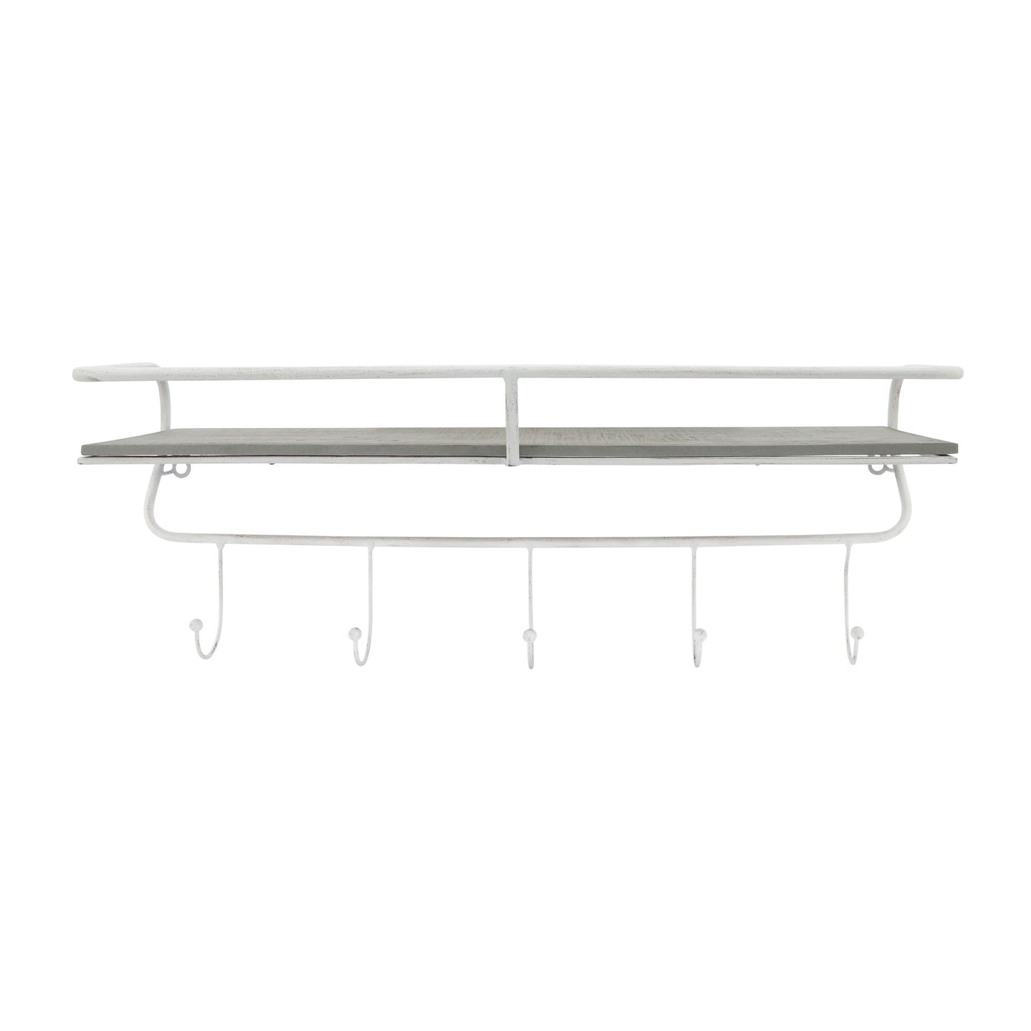 Metal/wood, 24" 5 Hook Wall Shelf, White/gray