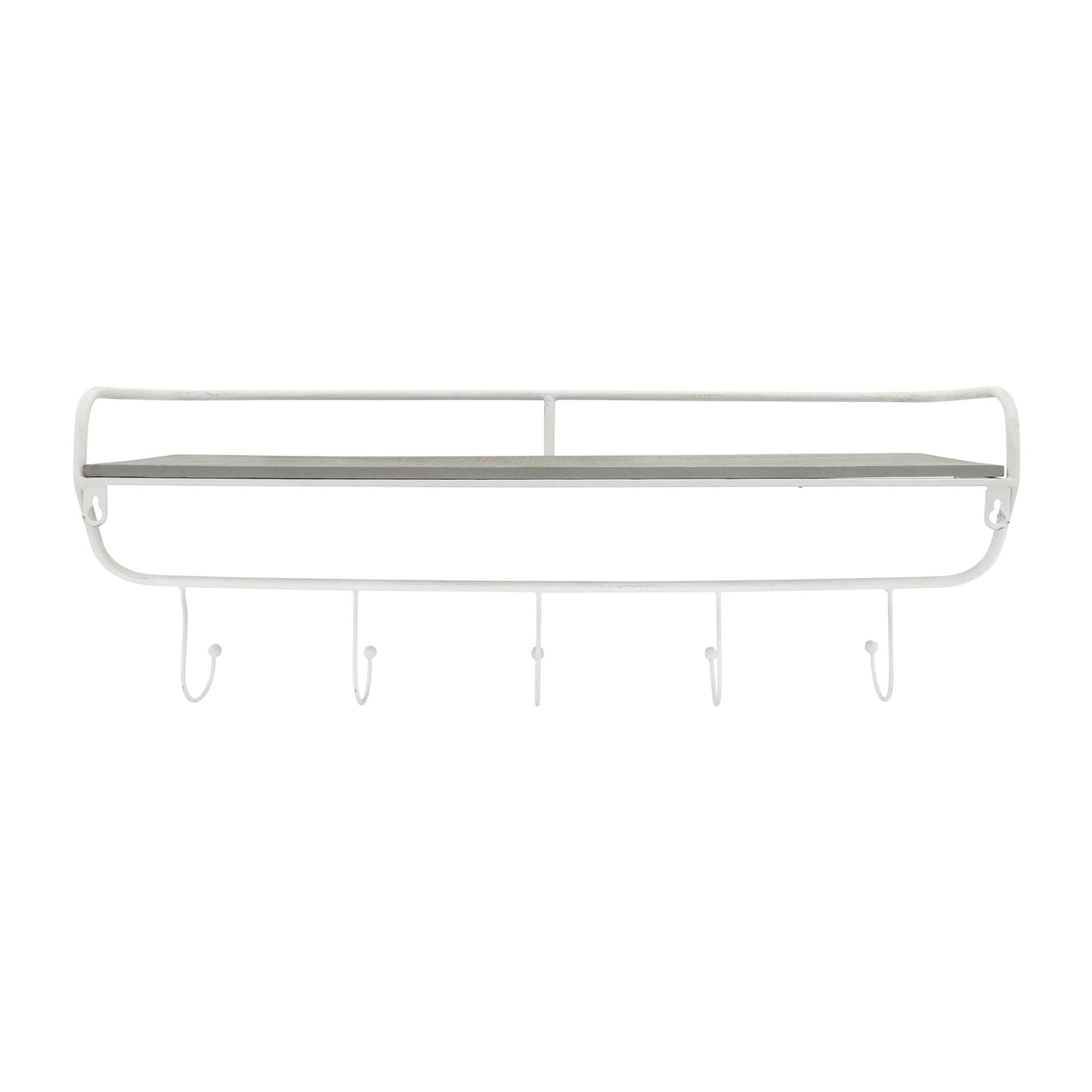 Metal/wood, 24" 5 Hook Wall Shelf, White/gray