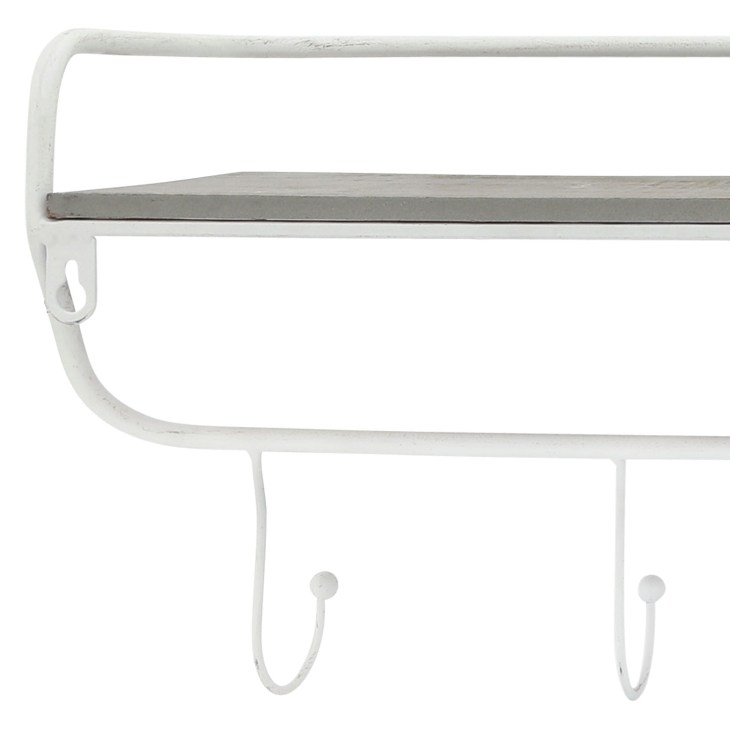 Metal/wood, 24" 5 Hook Wall Shelf, White/gray