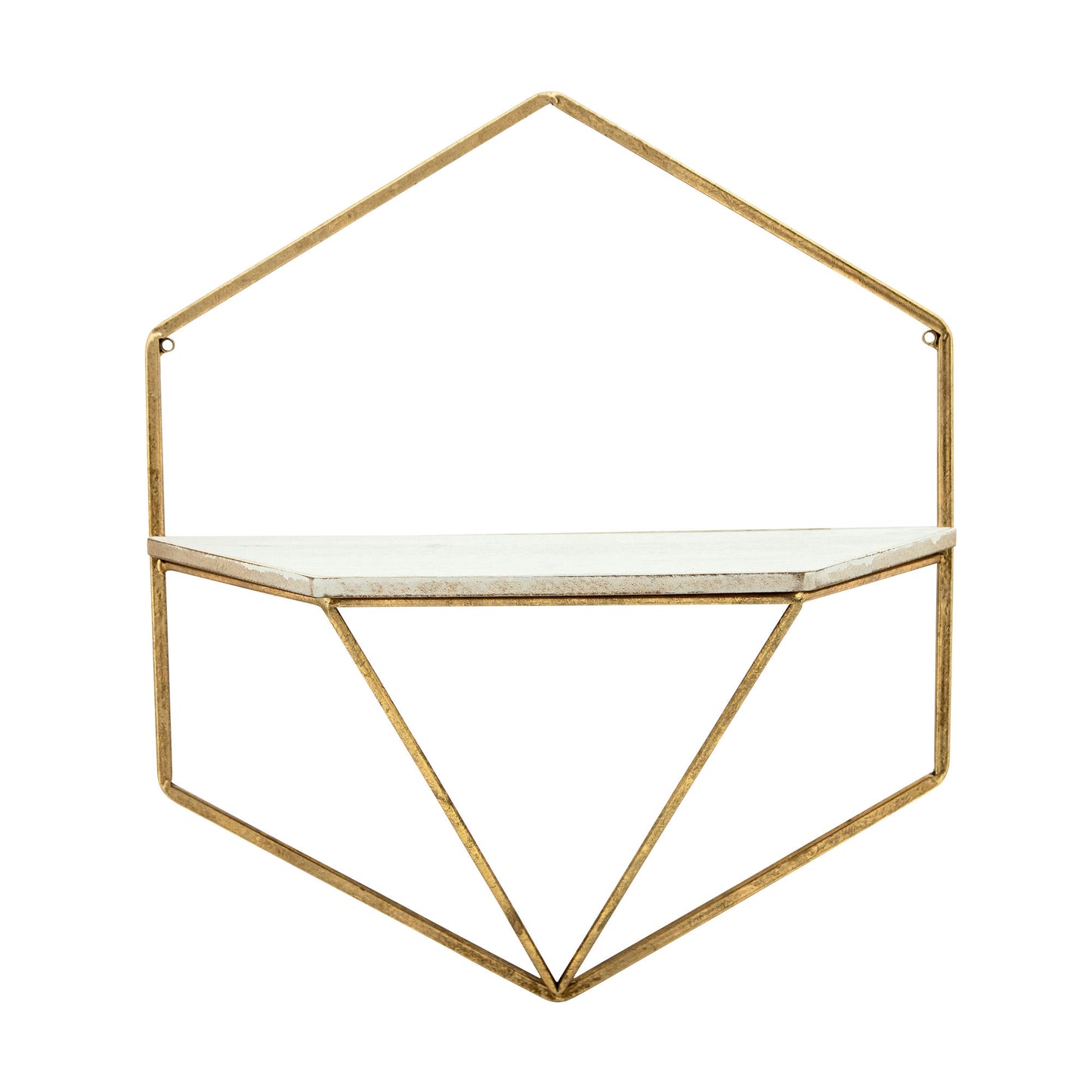 S/2 Metal / Wood Hexagon Wall Shelves, Gold/wht