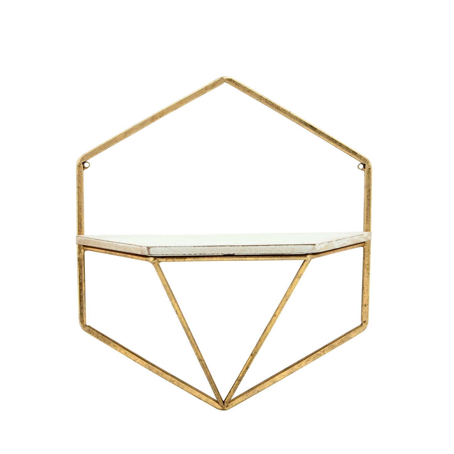 S/2 Metal / Wood Hexagon Wall Shelves, Gold/wht