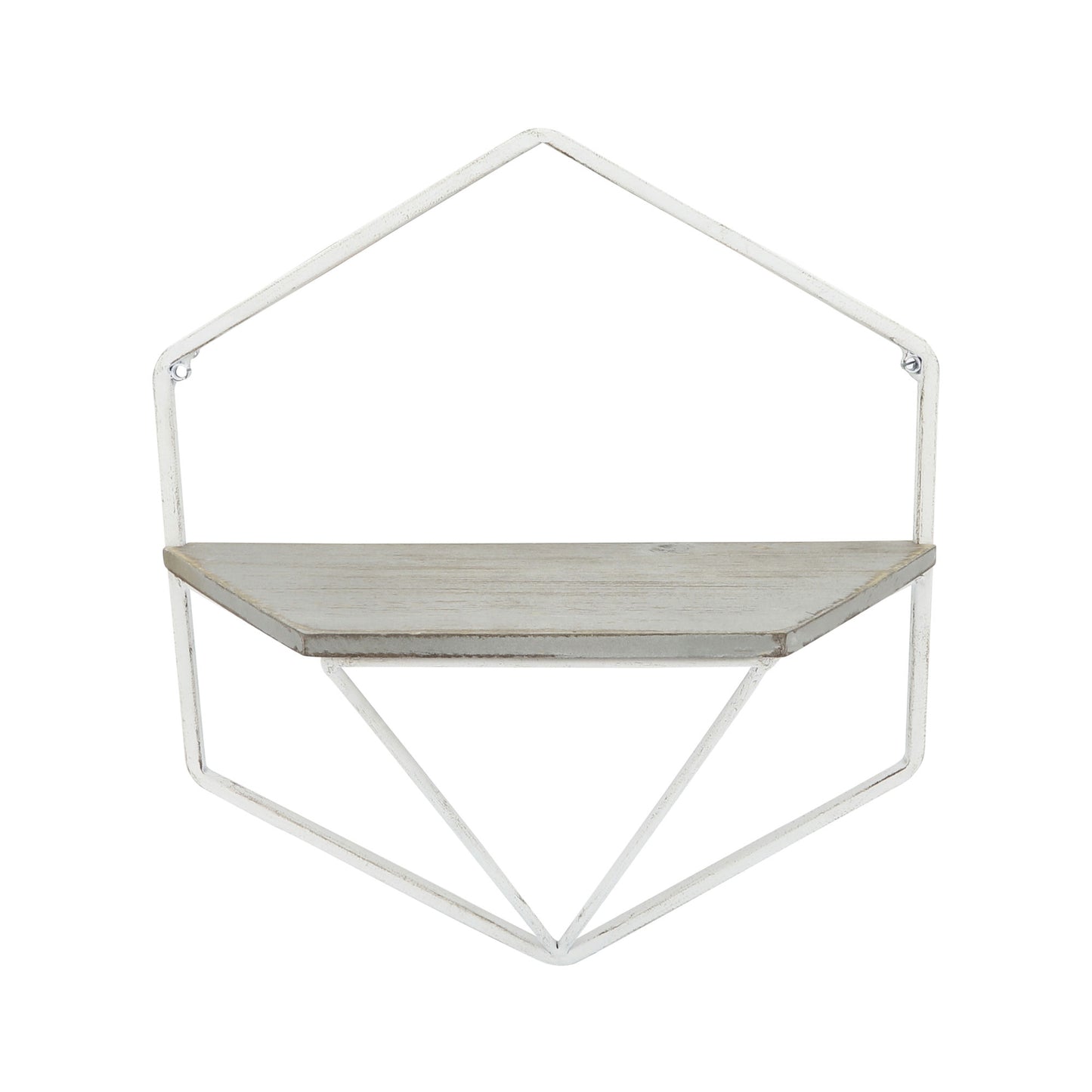 S/2 Metal / Wood Hexagon Wall Shelves, Wht/gray