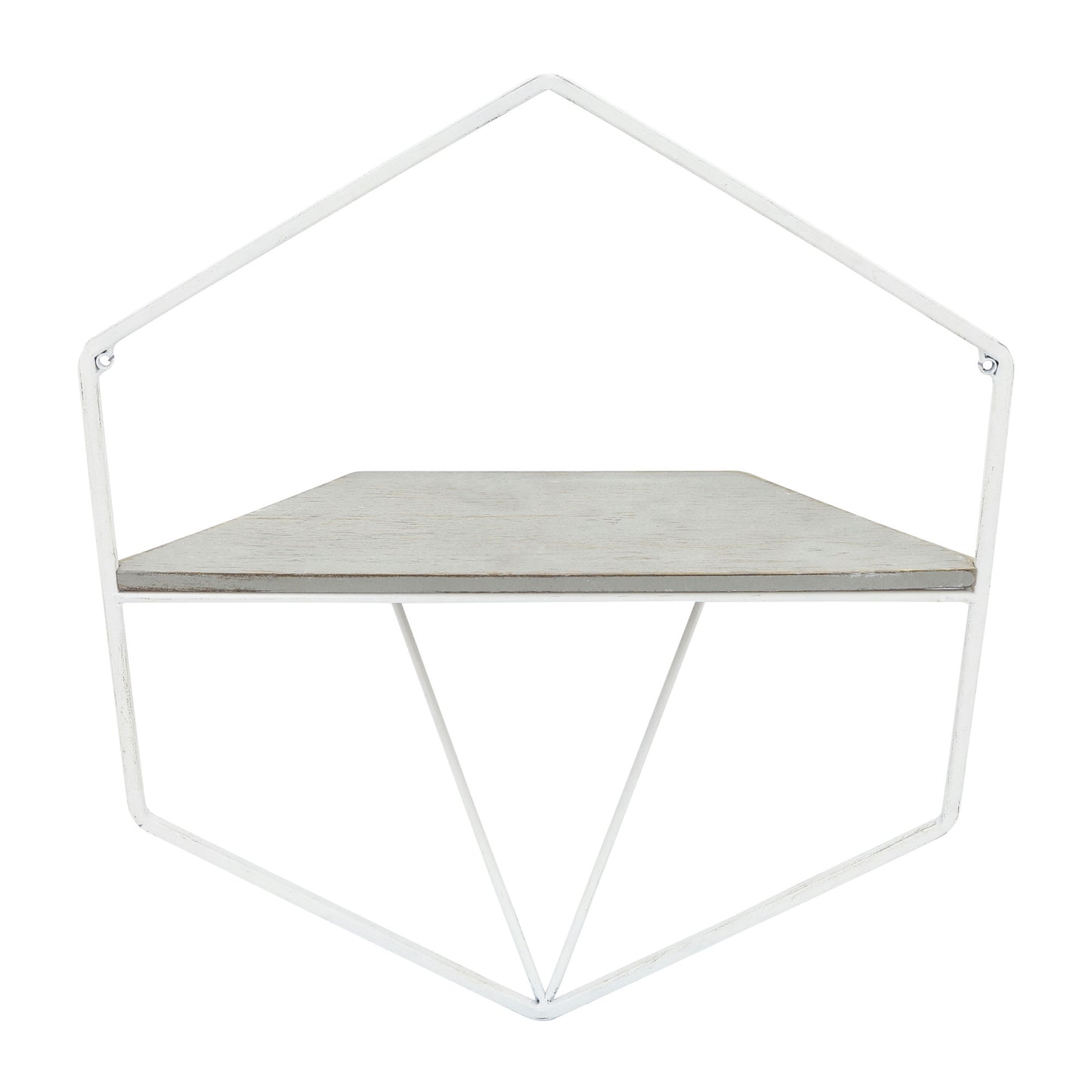 S/2 Metal / Wood Hexagon Wall Shelves, Wht/gray