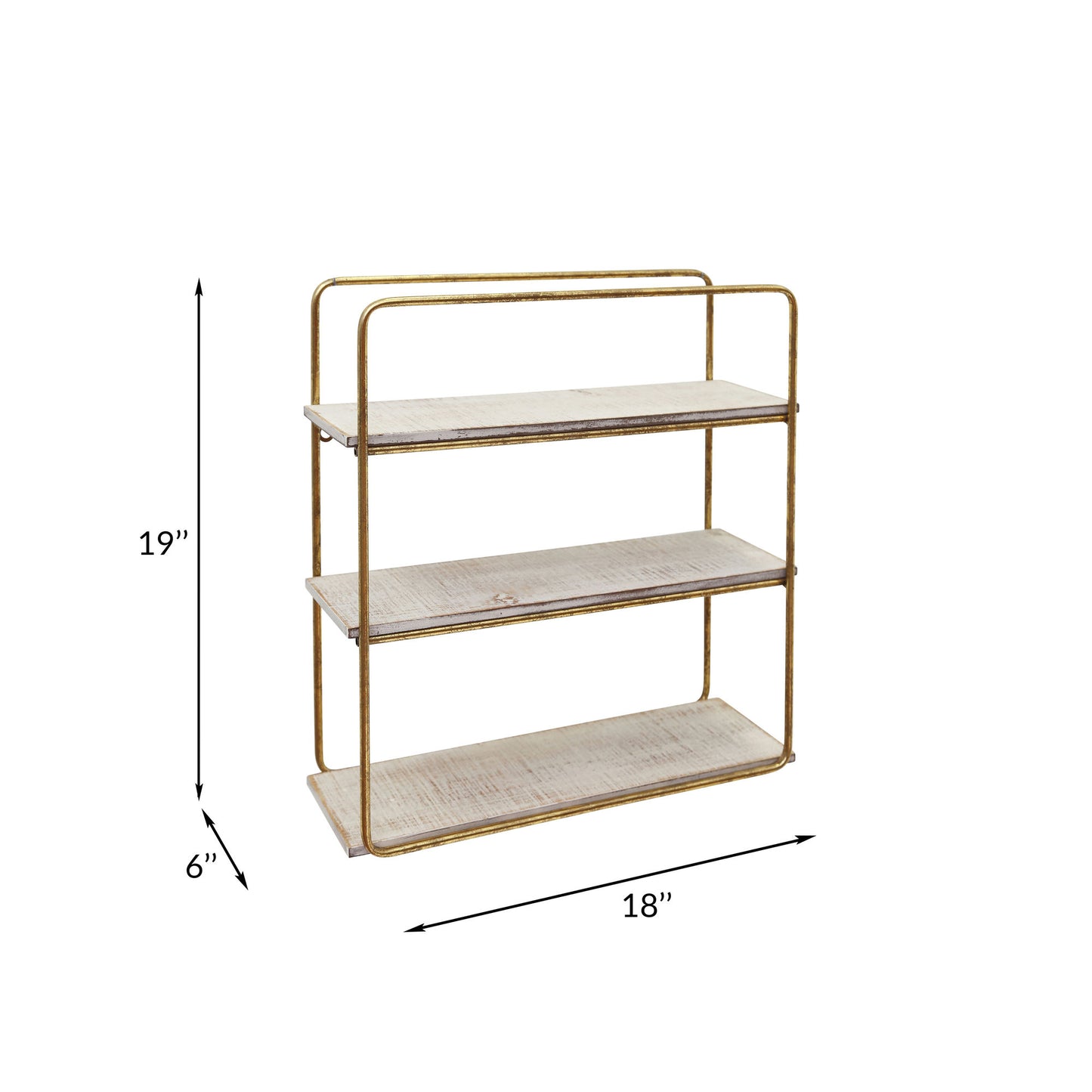 Metal / Wood 3 Tier Wall Shelf, Gold