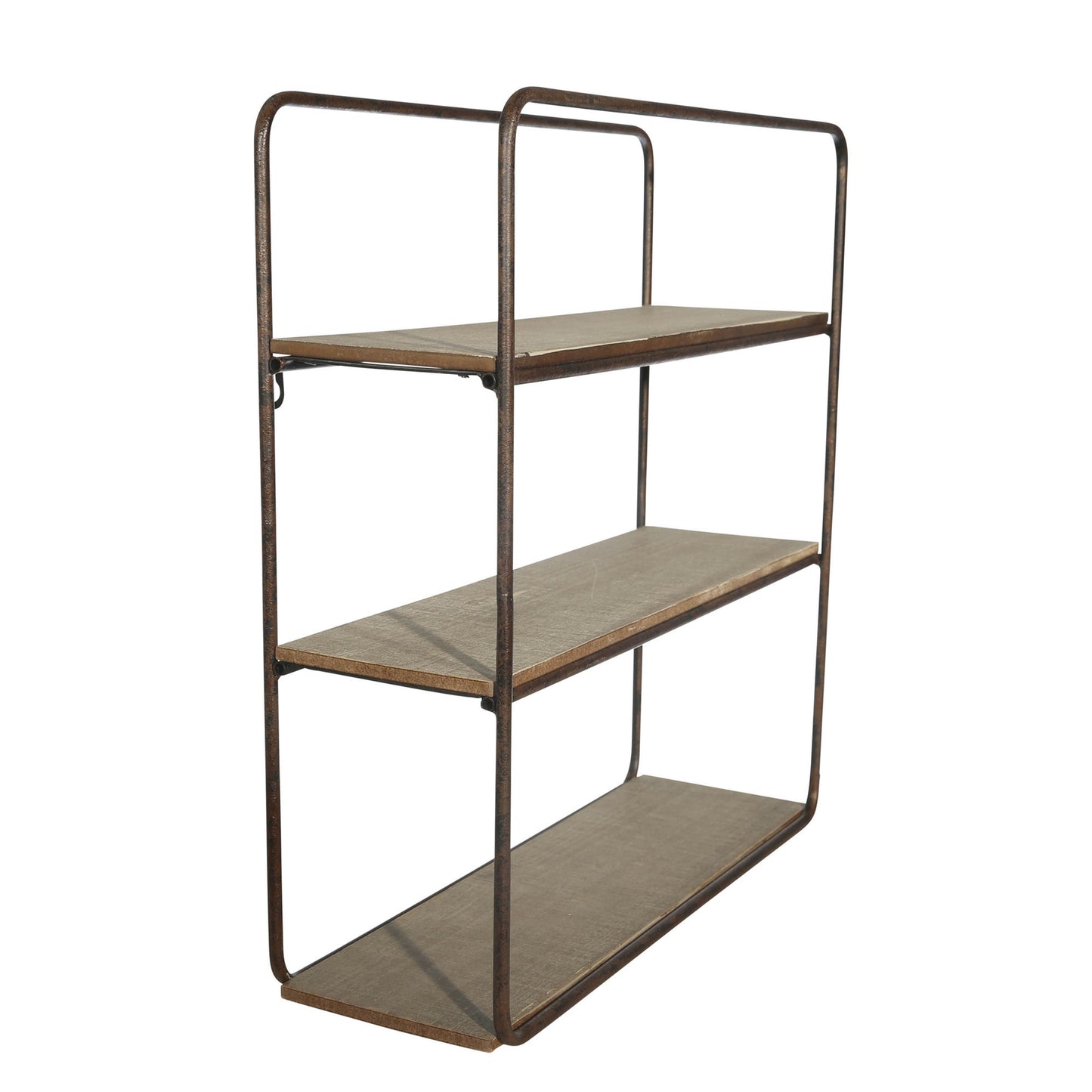 Metal / Wood 3 Tier Wall Shelf, Brown