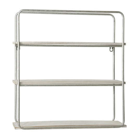 Metal/wood 3 Tier Wall Shelf, White/silver Leaf