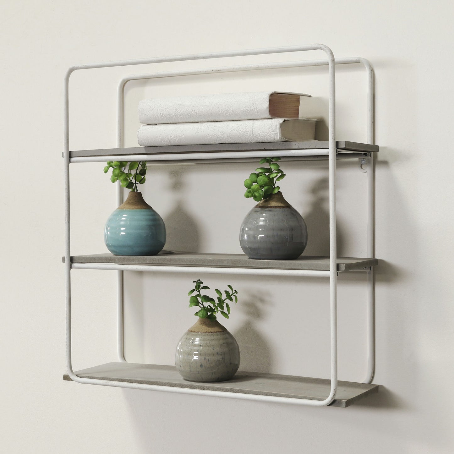 Metal/wood 3 Tier Wall Shelf, Gray/white