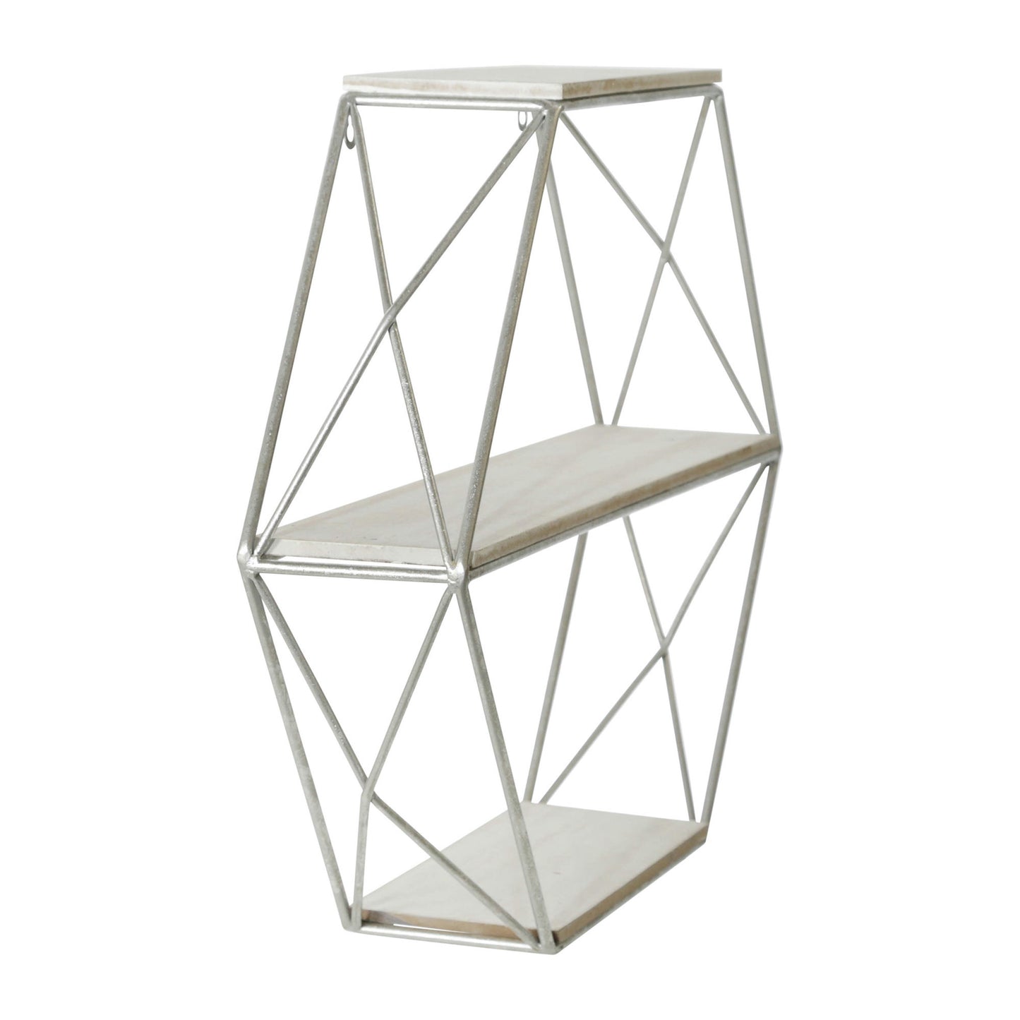 Metal/wood 3 Tier Hexagon Wall Shelf, White/silver