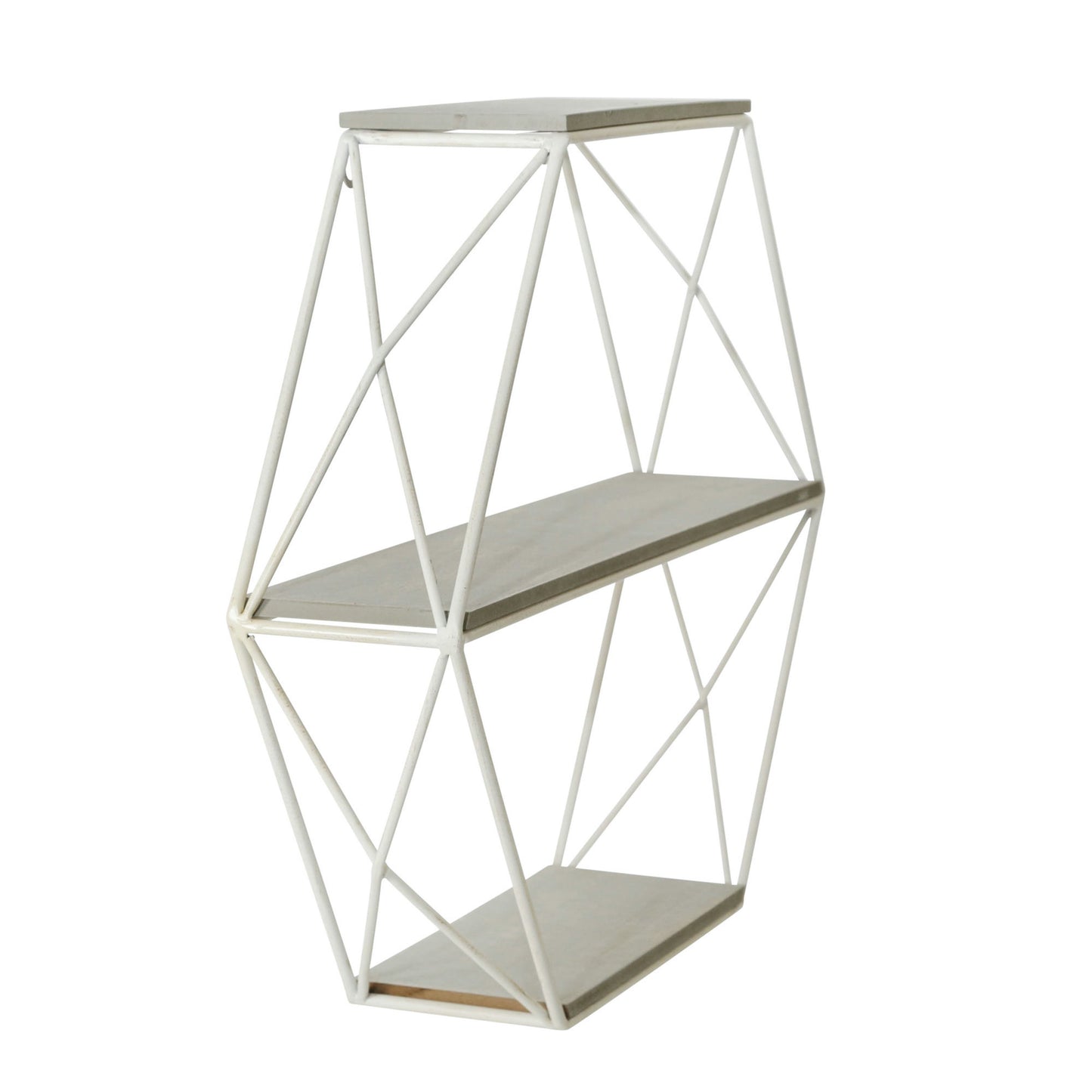 Metal/wood 3 Tier Hexagon Wall Shelf, Gray/white