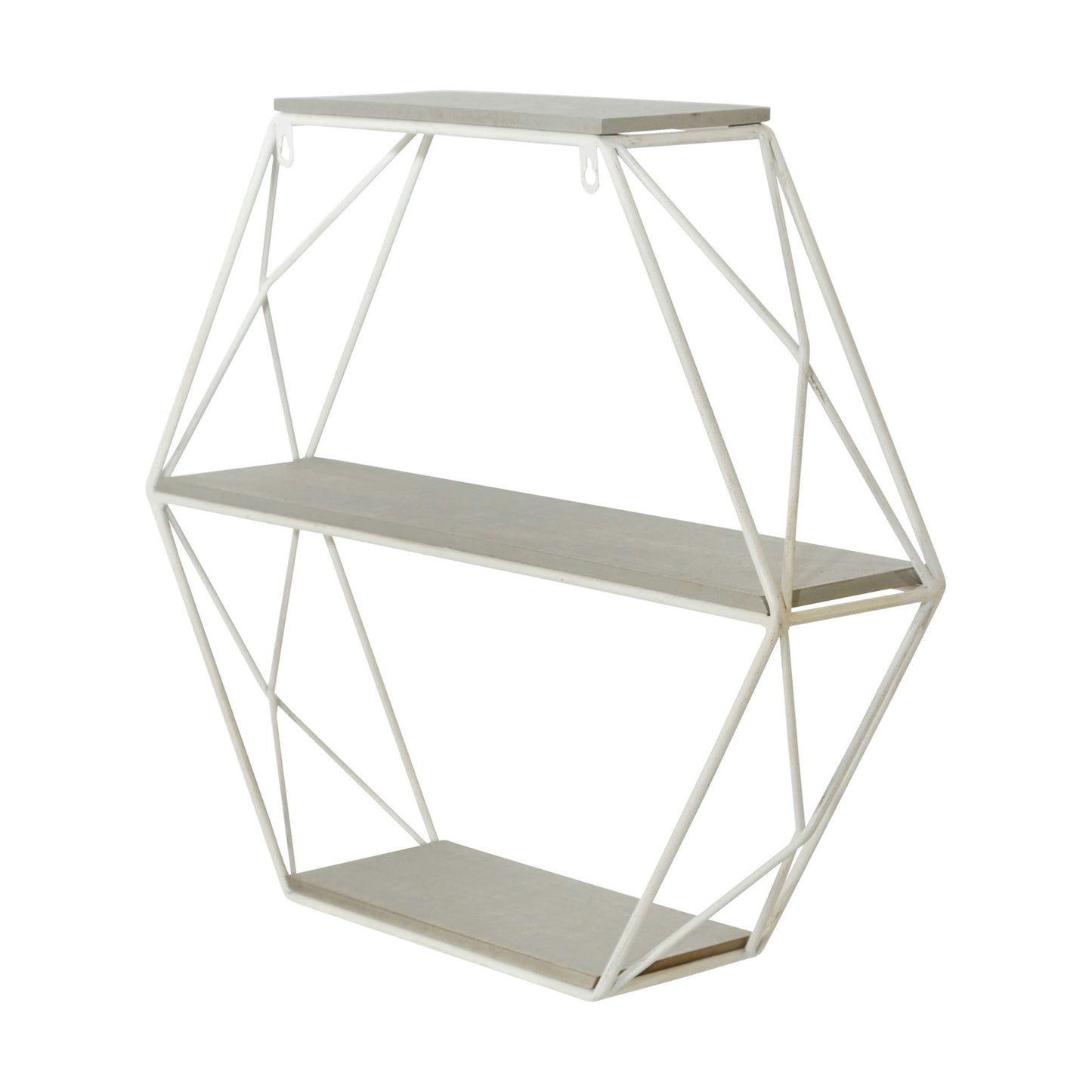 Metal/wood 3 Tier Hexagon Wall Shelf, Gray/white