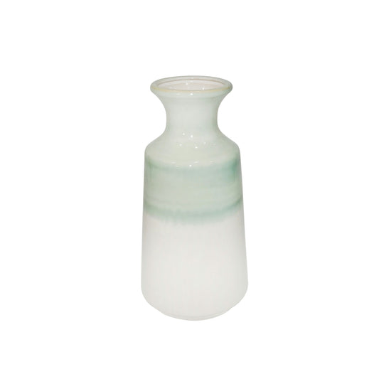 Ec Ceramic 12" Vase, Green/white