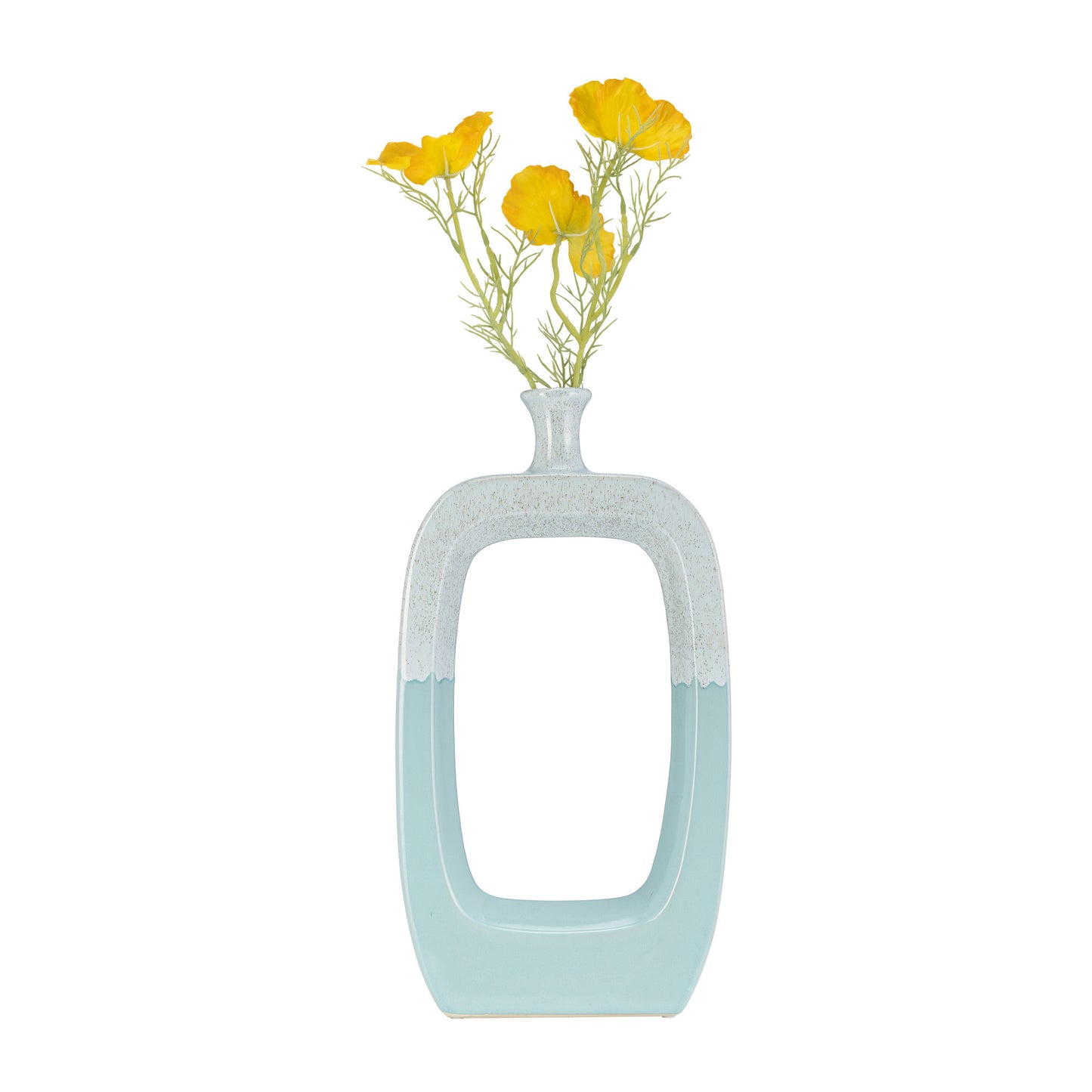 Ceramic 18" Vase W/cutout White/aqua
