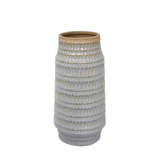 Ceramic 12" Tribal Look Vase, Gray