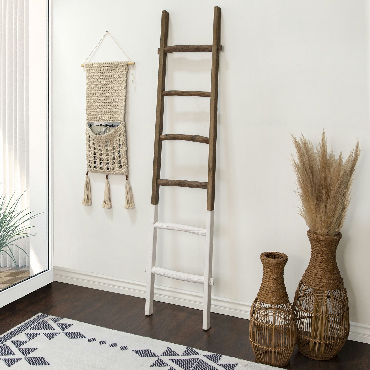 Wooden , Decorative 76" Ladder, 2-tone White