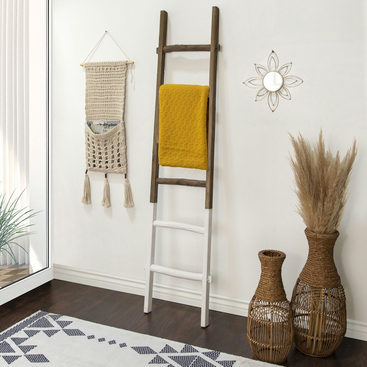 Wooden , Decorative 76" Ladder, 2-tone White