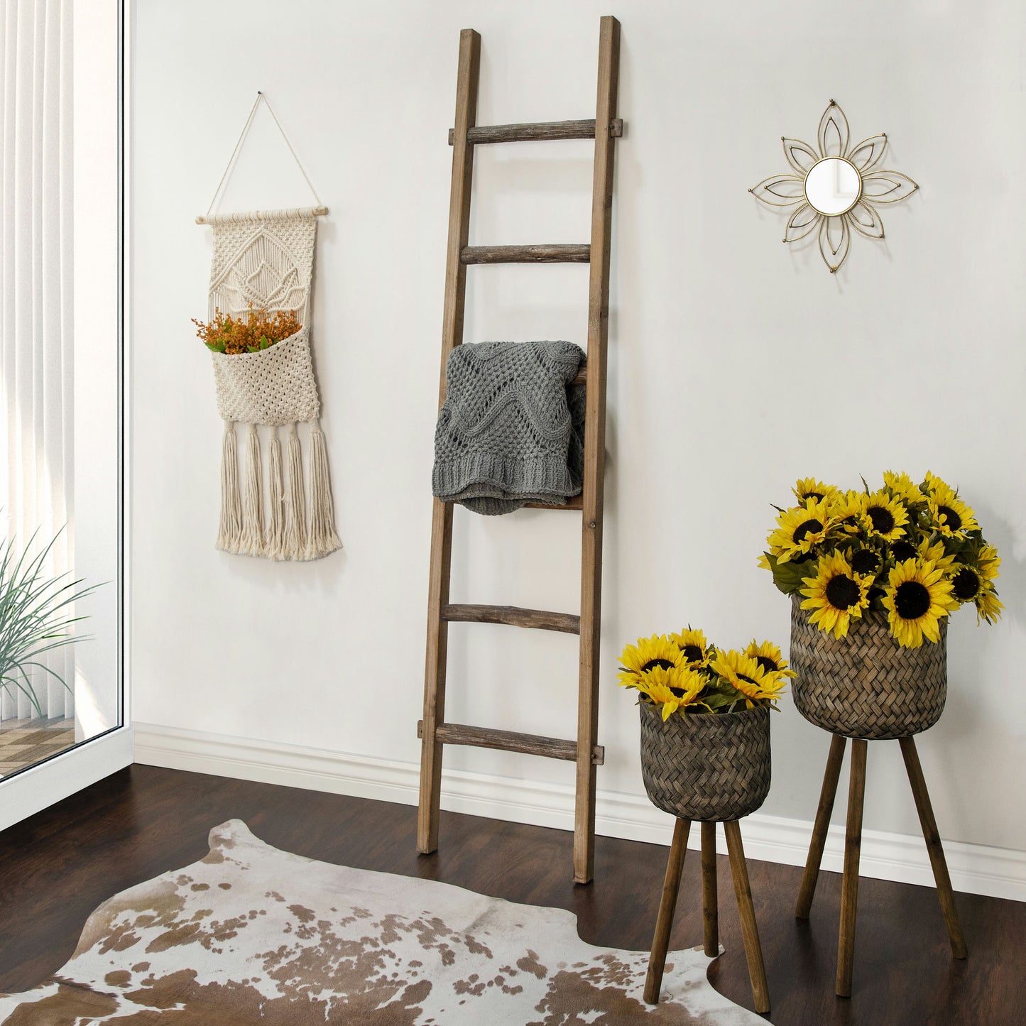 Wooden Decorative 76" Ladder,brown