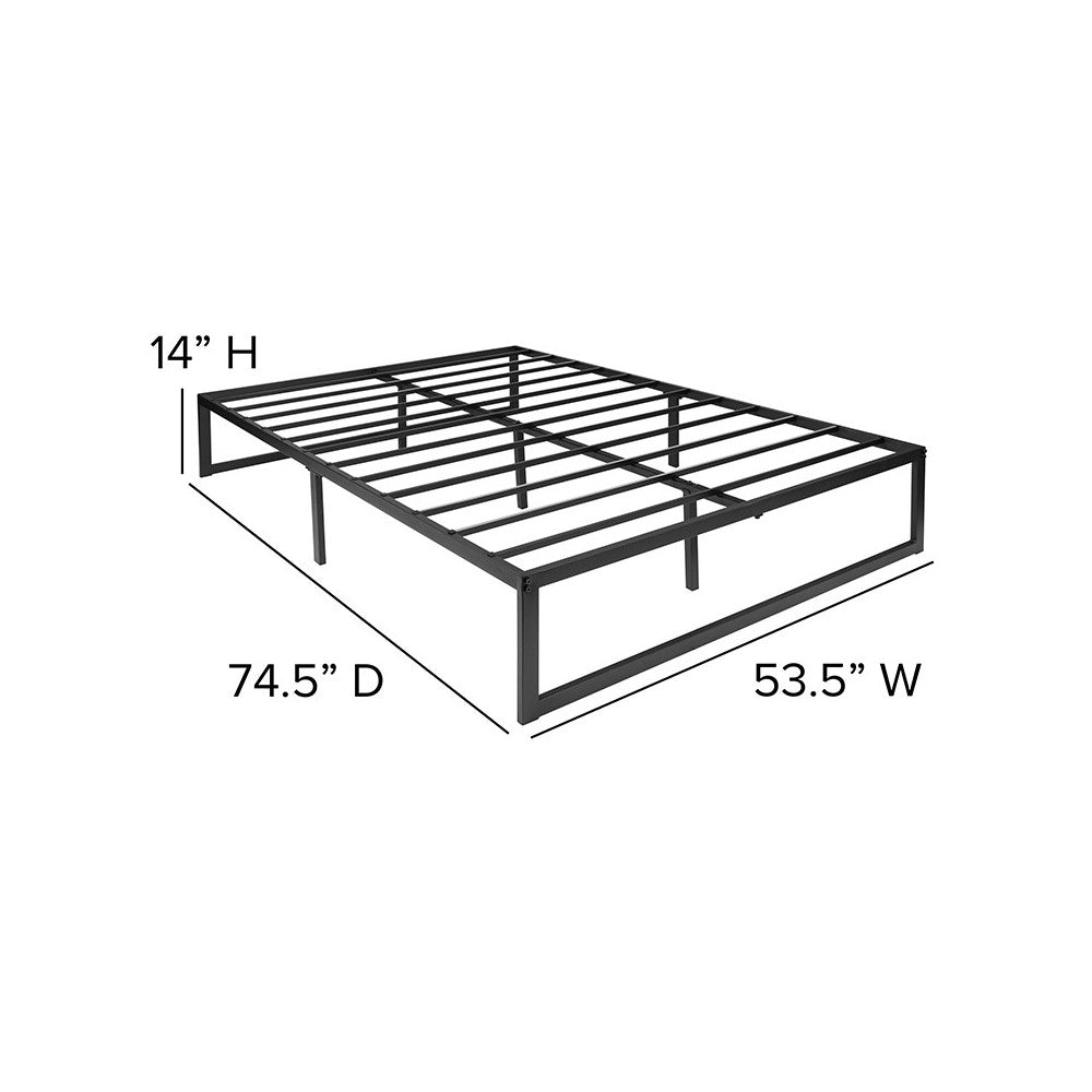 14 Inch Metal Platform Bed Frame - No Box Spring Needed with Steel Slat Support and Quick Lock Functionality (Full)