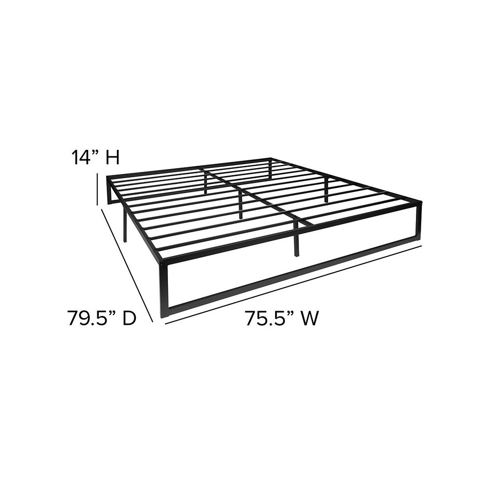 14 Inch Metal Platform Bed Frame - No Box Spring Needed with Steel Slat Support and Quick Lock Functionality (King)