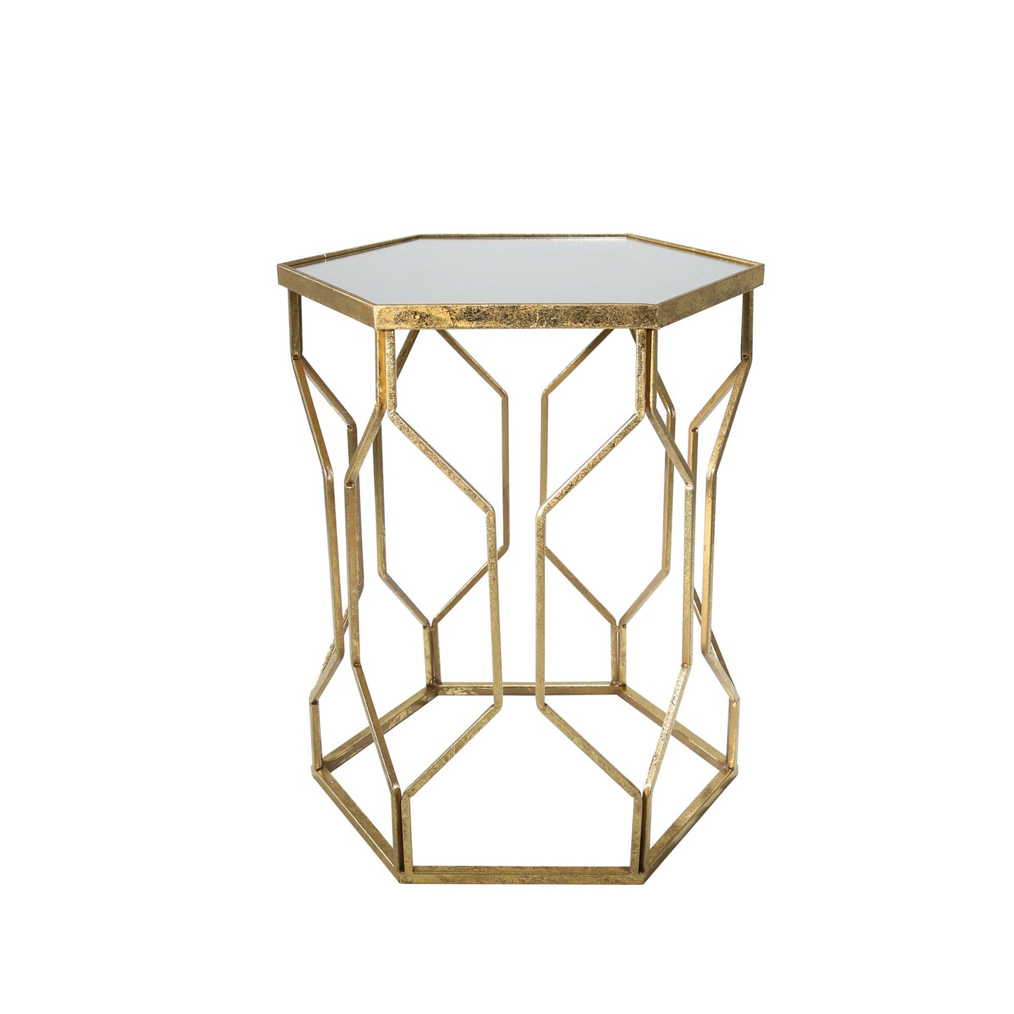 S/2 Mirrored Hexagon Accent Tables 25/21" Gold