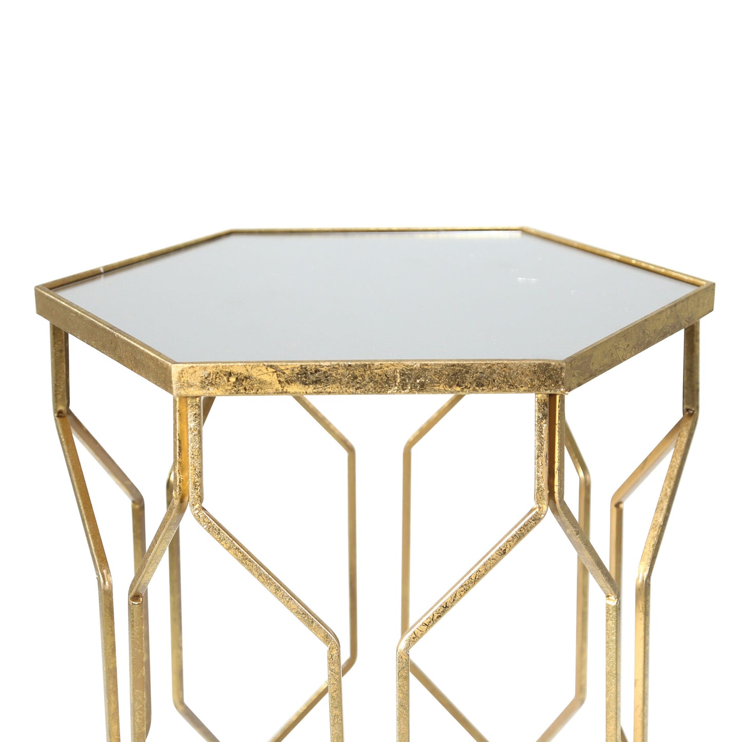 S/2 Mirrored Hexagon Accent Tables 25/21" Gold