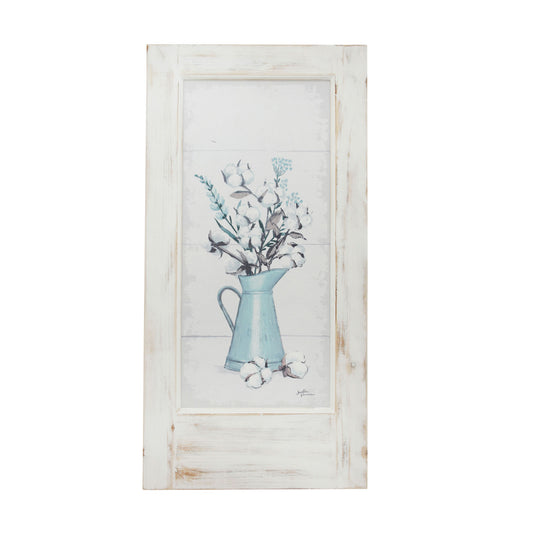 Tin Painted Floral Wall Art, Wooden Frame