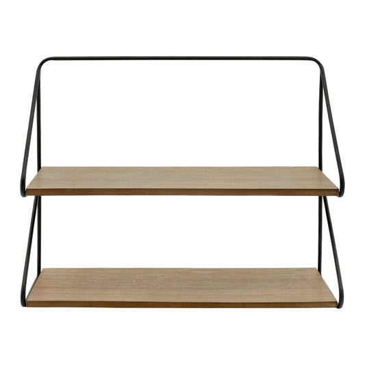 Metal /wood 20" 2 Tier Wall Shelf, Black/brwn