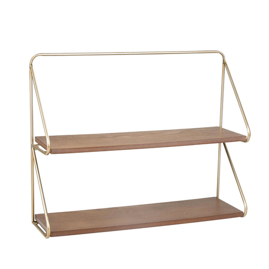 Metal/wood 20" 2 Tier Wall Shelf, Gold