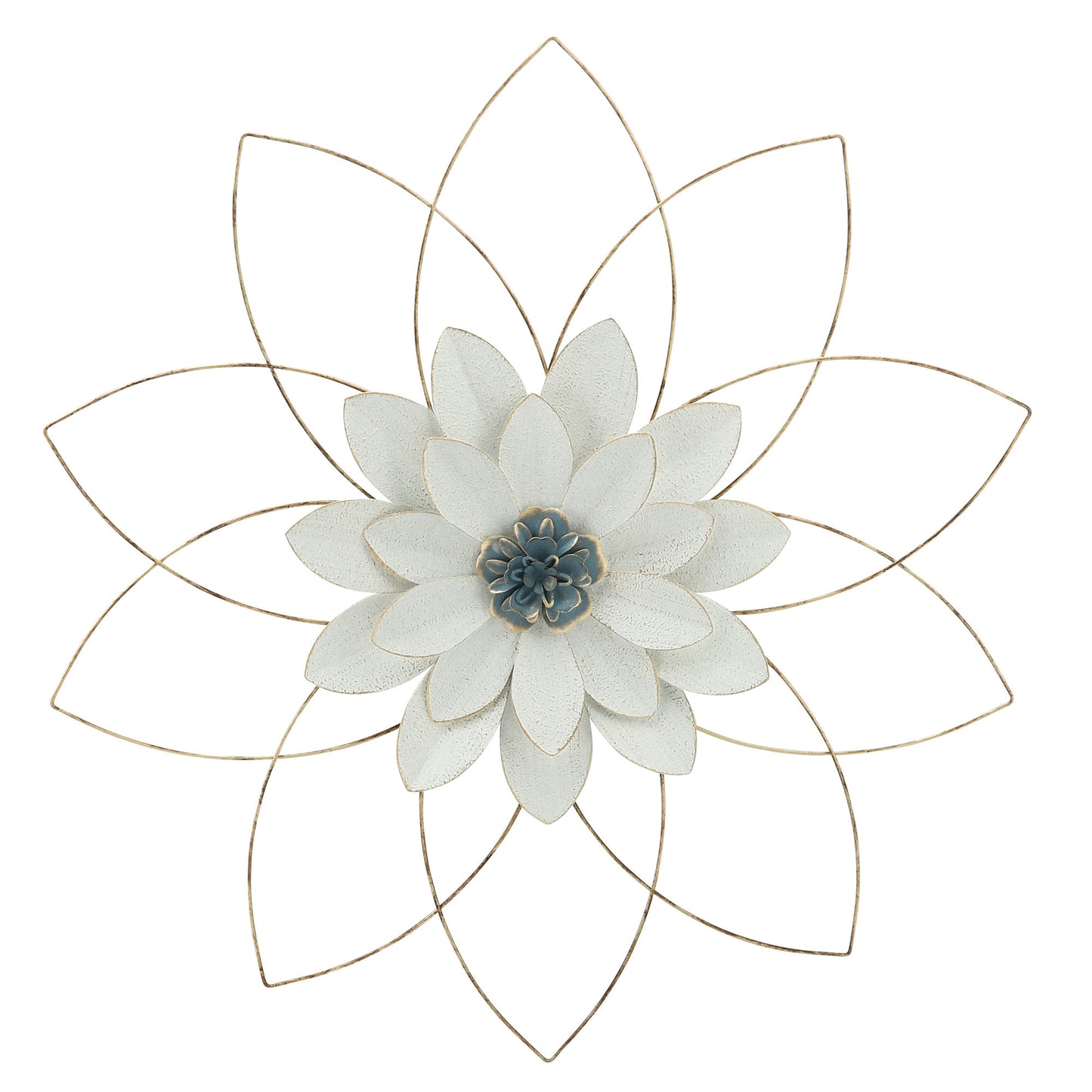 Metal 25" Wall Flower, White/blue, Wb
