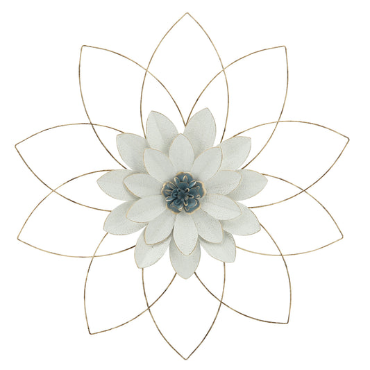 Metal 25" Wall Flower, White/blue, Wb